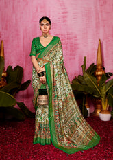 Off White Tussar Silk Ethnic Motif Saree